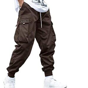 Men's Casual Drawstring Elastic Waist Flap Pocket  Street Jogger Cargo Pants